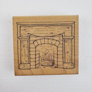 JRL Design S306 Home by the Fire Christmas fireplace log rubber stamp